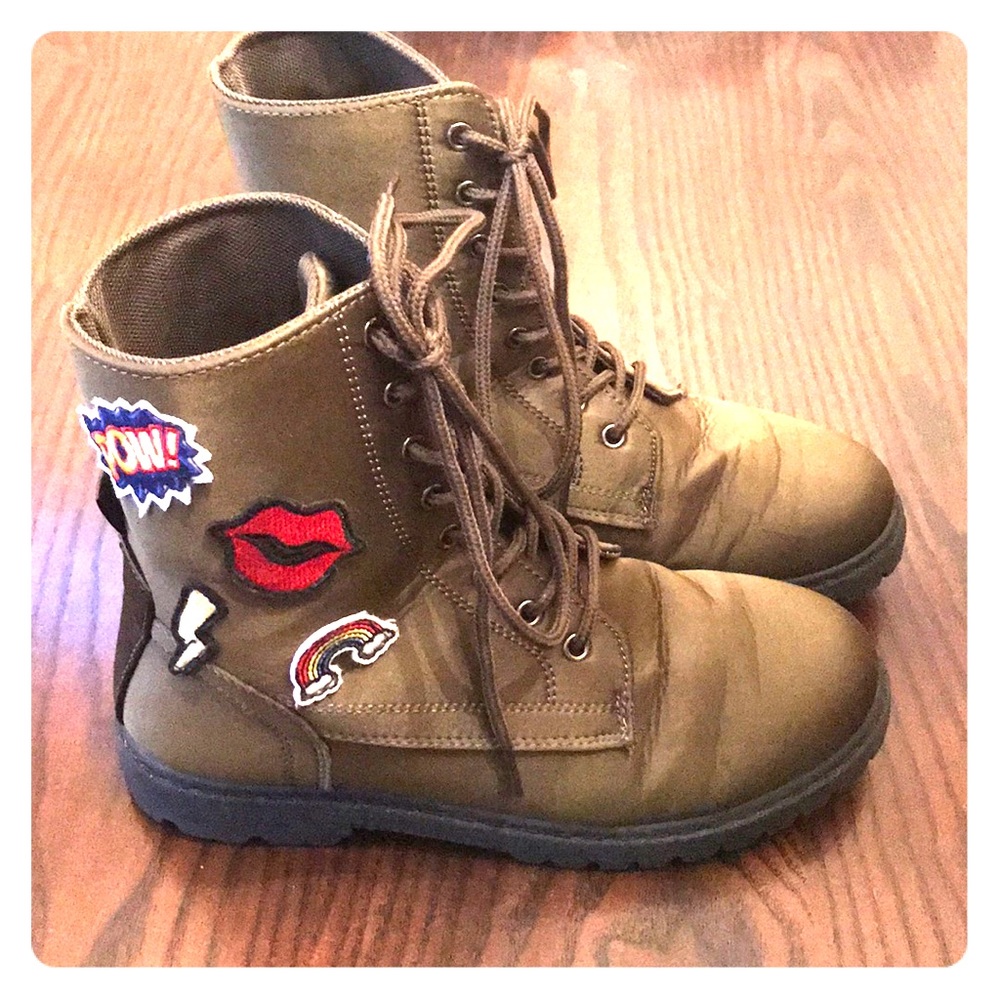 Green Combat Boots with Patches
